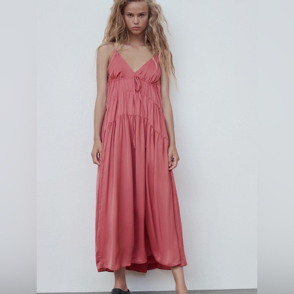 Zara satin plum dress with drawstring details